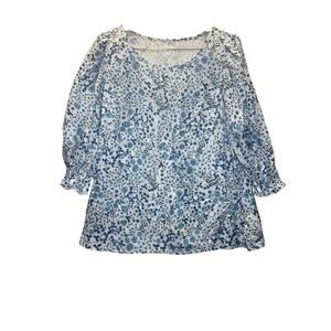 SHEIN Curve Plus Size 1X Blue Floral Print Ruffle Sleeve Boho Chic Blouse Top